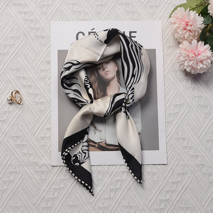 シルクスカーフフレンチレトロプリント柄ネッカチーフ何とでも合う気質スカーフ