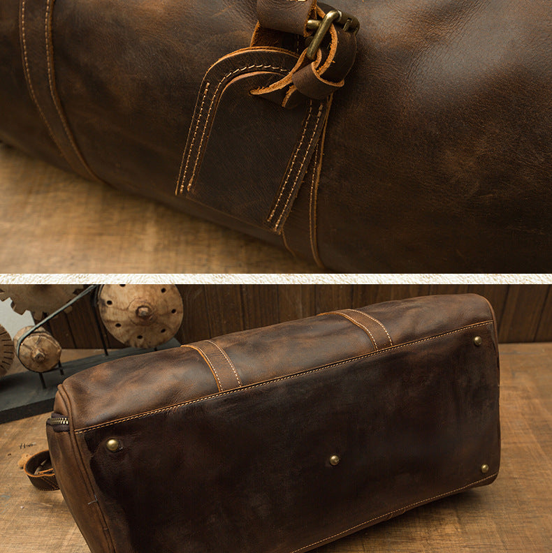 メンズ旅行かばん 大容量 牛革 クレイジー・ホース 手作業 レトロ 斜めがけ手提げかばん ファッション男性用荷物かばん
