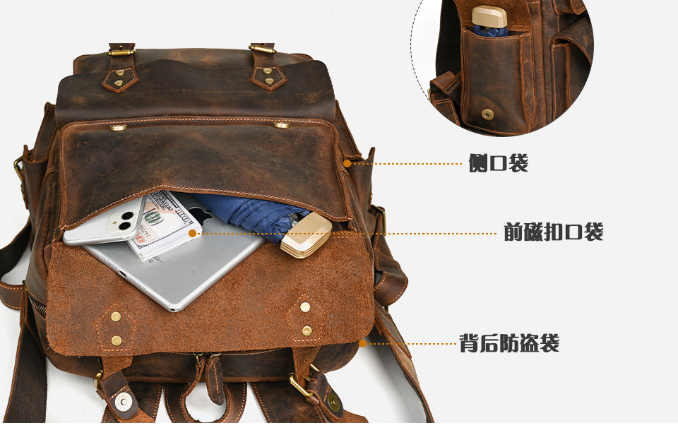 メンズリュック牛革本革製大容量アウトドアカジュアル男性用旅行かばんパソコンバッグ