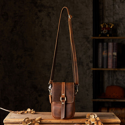 メンズショルダーバッグ オリジナル手作り 牛皮本革製 カジュアル 男性用 斜めがけバッグスマホポーチ