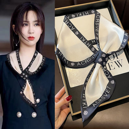 スカーフ字母柄二重サテンクロスオーバスカーフファッションエレガント気質何とでも合うネッカチーフ