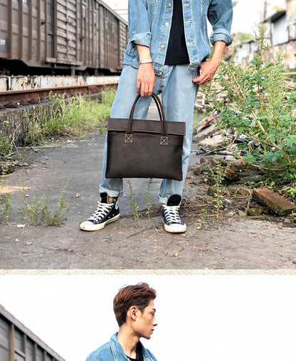 メンズ手提げかばん ハンドバッグ 手作業 韩国ファッション 牛革本革製 カジュアルビジネス用ブリーフケース薄型パソコンバッグ