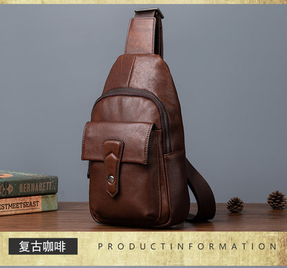 メンズバストバッグ牛革本革製レトロカジュアル男性用斜めがけバッグ
