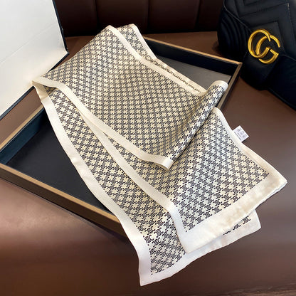 シルクフランス両面ロングスカーフ女性プリント柄ファッションシルク二重リボン