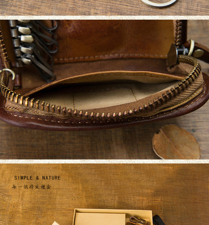 メンズ財布手作り牛革本革製ファスナー腰にかけるキーホルダー多機能ファッション男性用バッグ