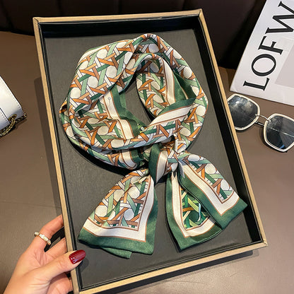 シルクスカーフシンプルな二重二色幾何柄高品質二重リボン気質ネッカチーフ