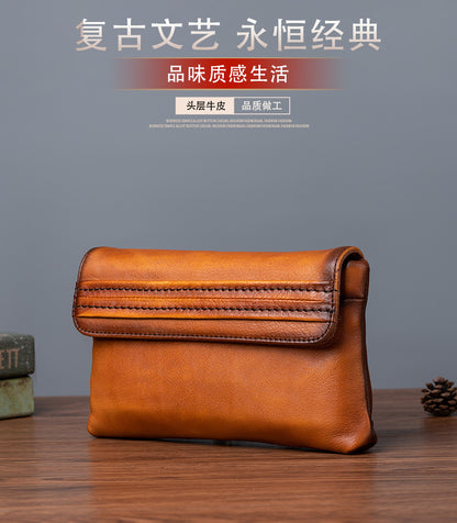 メンズクラッチバッグ牛革本革製レトロカジュアル男性用ハンドバッグ