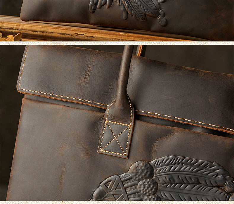 メンズ手提げかばんハンドバッグ手作業牛皮クレイジー・ホース 出張携帯便利ビジネスカジュアル男性用ブリーフケース薄型パソコンバッグ