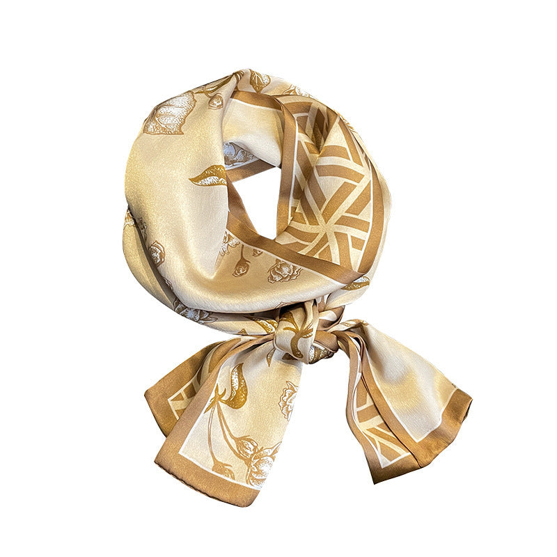 シルクのスカーフ幾何柄プリント柄二重シルクリボンシルクスカーフ女性ネッカチーフ両面2色