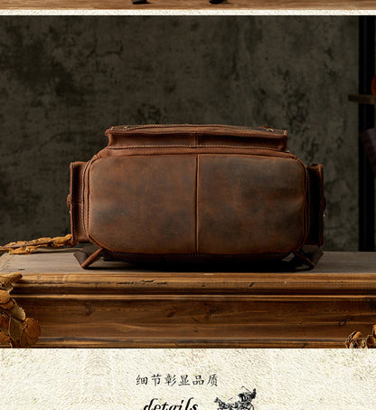 メンズリュックサック 牛革 大容量 手作り 個性レトロ カジュアル男性用旅行かばん