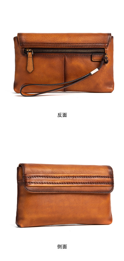メンズクラッチバッグ牛革本革製レトロカジュアル男性用ハンドバッグ