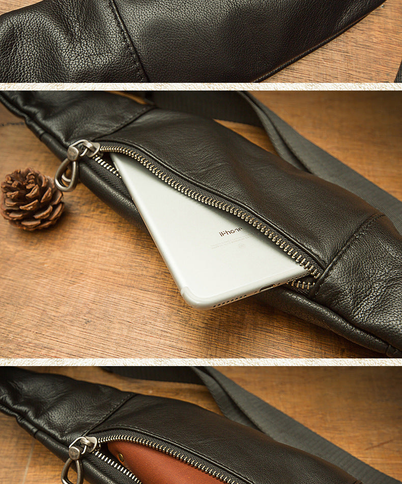 メンズバストバッグ手作り牛革本革製カジュアル携帯電話ウエストポーチスポーツアウトドア個性ファッション男性ショルダーバッグ斜めがけバッグ