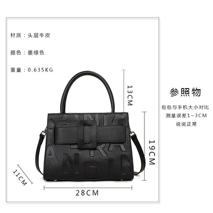 気質本革レディースバッグおしゃれ字母柄ハンドバッグ通勤大容量ショルダーバッグ何とでも合うハンドバッグ.カバン