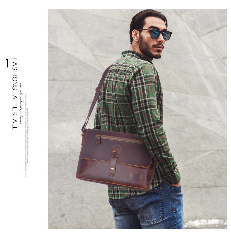 メンズ斜めがけバッグ牛革本革製レトロ男性用ショルダーバッグ