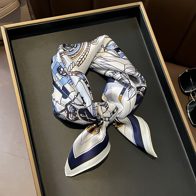 シルクスカーフフレンチレトロシンプルチェーンプリント柄女性エレガント気質ネッカチーフ