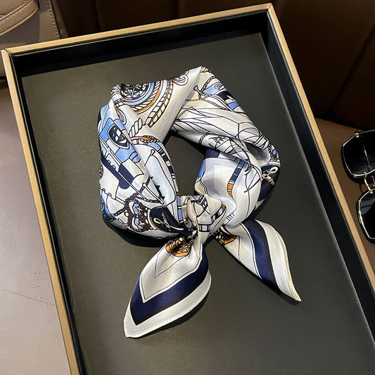 シルクスカーフフレンチレトロシンプルチェーンプリント柄女性エレガント気質ネッカチーフ