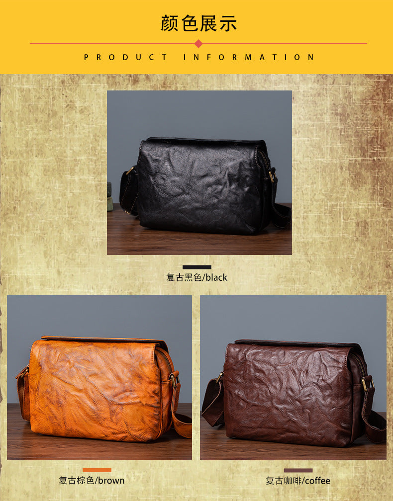 メンズショルダーバッグ牛革本革製レトロ男性斜めがけバッグ