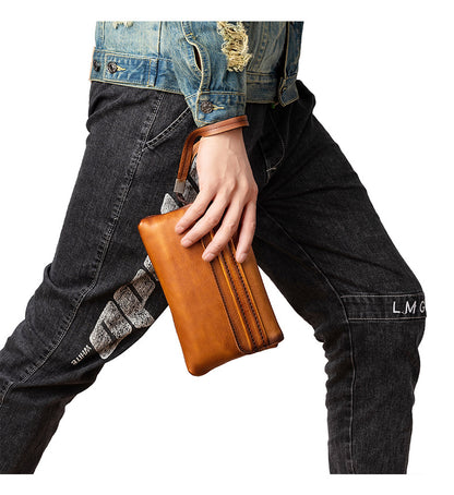メンズクラッチバッグ牛革本革製レトロカジュアル男性用ハンドバッグ