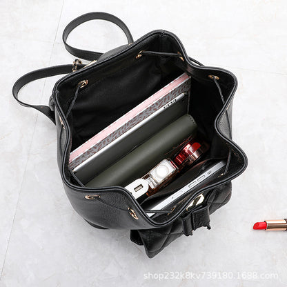 牛革レディースリュックサックチェックチェーンバッグ女性高級感カジュアルランドセル