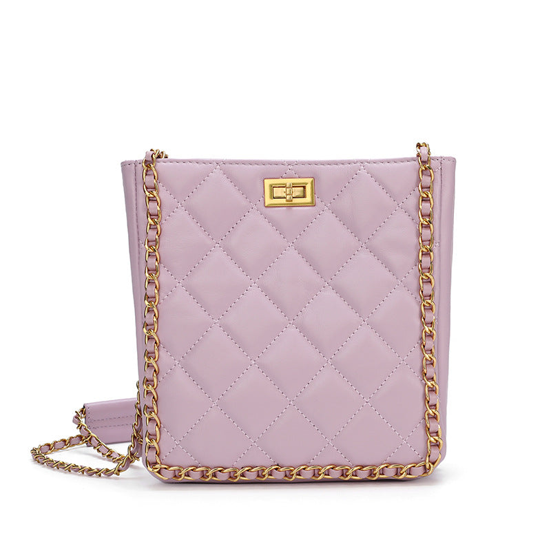 高品質のチェックレディースチェーンバッグヒツジ革バケツバッグ何とでも合う本革ショルダーバッグ.ポシェット