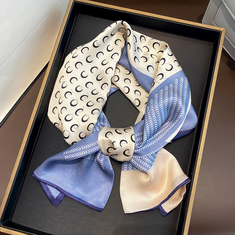 シルクスカーフ二重プリント柄ネクタイロングマフラー女リボン気質ネッカチーフ