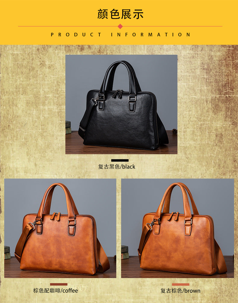 メンズブリーフケース牛革本革製レトロカジュアル男性用斜めがけバッグハンドバッグ