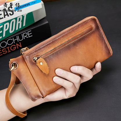 メンズ長財布 牛革ファスナー カード入れ 大容量クラッチバッグ 男性用ウォレット