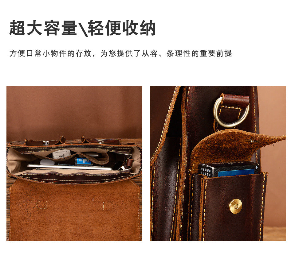 メンズブリーフケースハンドバッグ牛革本革製レトロビジネス男性用パソコンバッグ