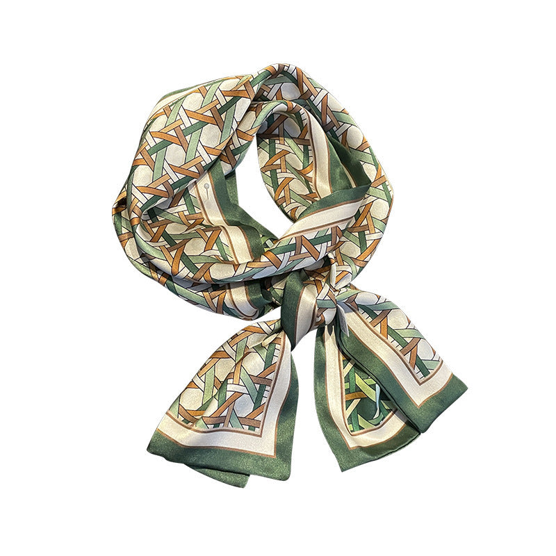 シルクスカーフシンプルな二重二色幾何柄高品質二重リボン気質ネッカチーフ