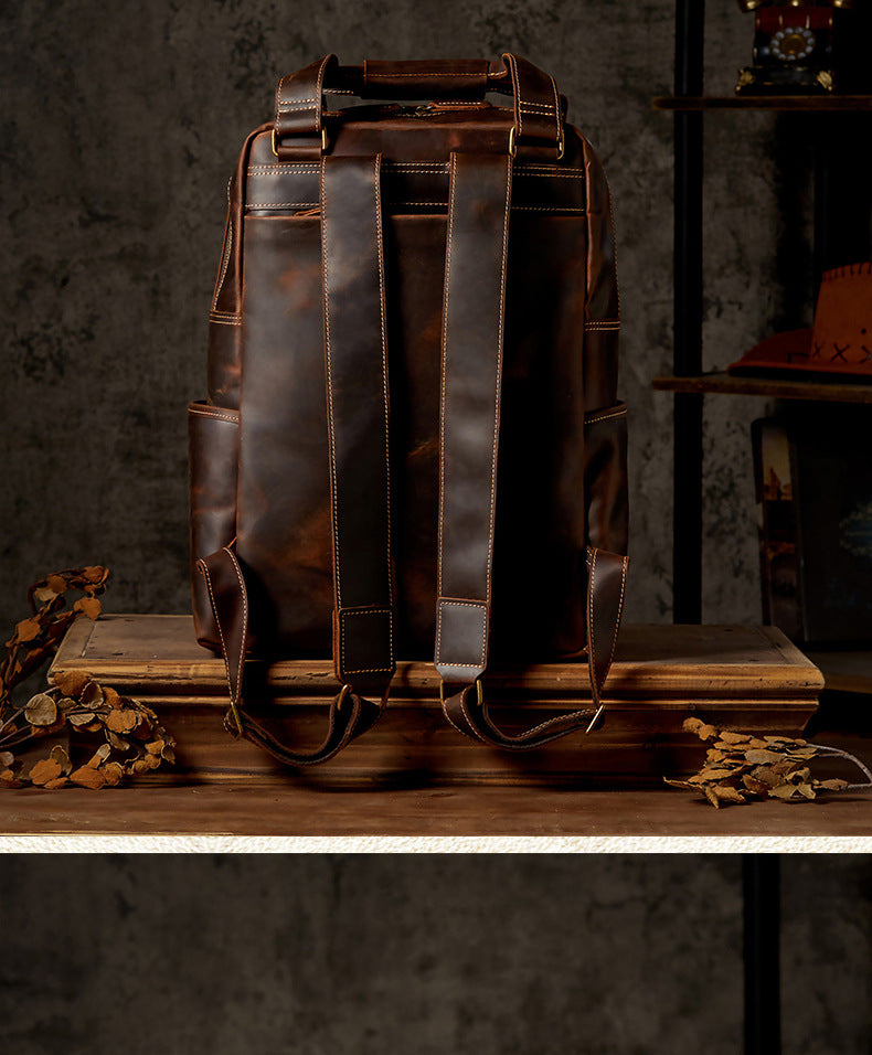 メンズリュック手作り牛革本革製クレイジー・ホースレトロ大容量 パソコンバッグカジュアルファッション出張旅行かばん
