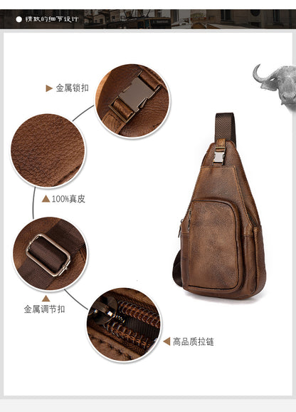 メンズバストバッグ牛革本革製レトロアウトドア多用途男性用斜めがけバッグ