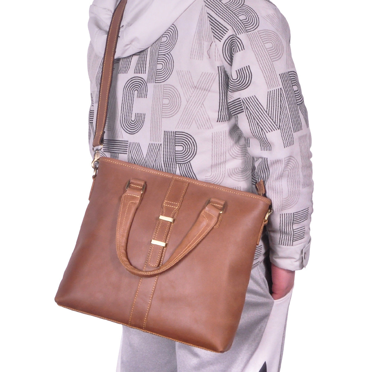 メンズブリーフケースショルダーバッグレトロビジネスハンドバッグ牛革本革製男性パソコンバッグ