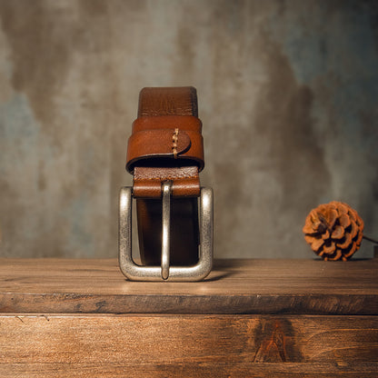 メンズベルト 牛革本革製 手作り 針バックル シンプルカジュアル ヴィンテージファッション男性用ベルト