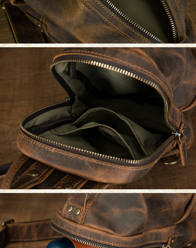 メンズバストバッグ 牛革本革製 手作り カジュアルヴィンテージ個性韩国ファッション男性用斜めがけバッグ