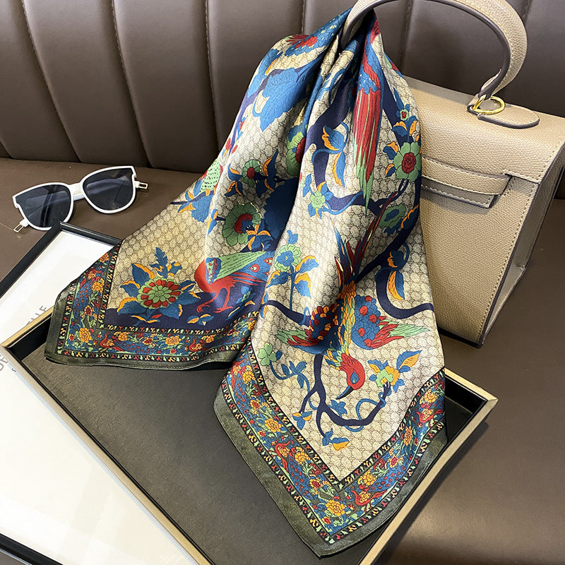 シルクスカーフプリント柄フレンチスカーフ女性薄手日焼け止めエレガント気質ネッカチーフ