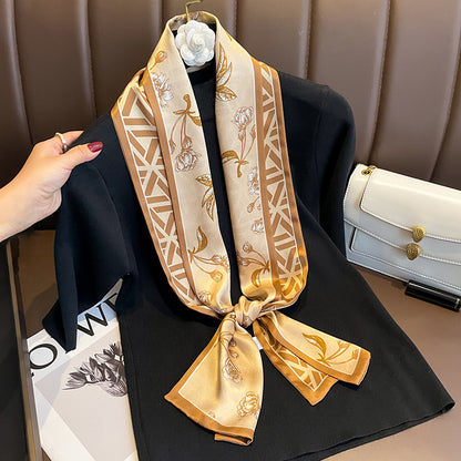 シルクのスカーフ幾何柄プリント柄二重シルクリボンシルクスカーフ女性ネッカチーフ両面2色