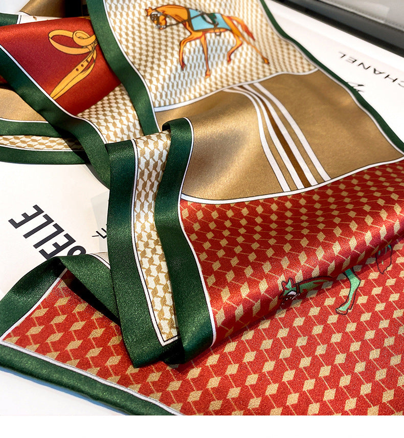 シルクのスカーフチェック柄スカーフ二重シルクサテンスカーフ桑蚕糸細長いリボン両面ネッカチーフおしゃれスカーフ