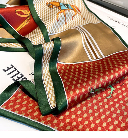 シルクのスカーフチェック柄スカーフ二重シルクサテンスカーフ桑蚕糸細長いリボン両面ネッカチーフおしゃれスカーフ