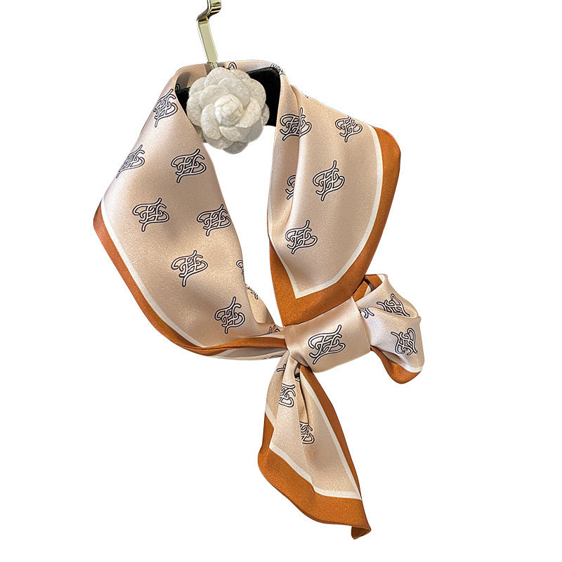 スカーフプリント柄二重サテンクロスオーバスカーフファッションエレガント気質何とでも合うネッカチーフ