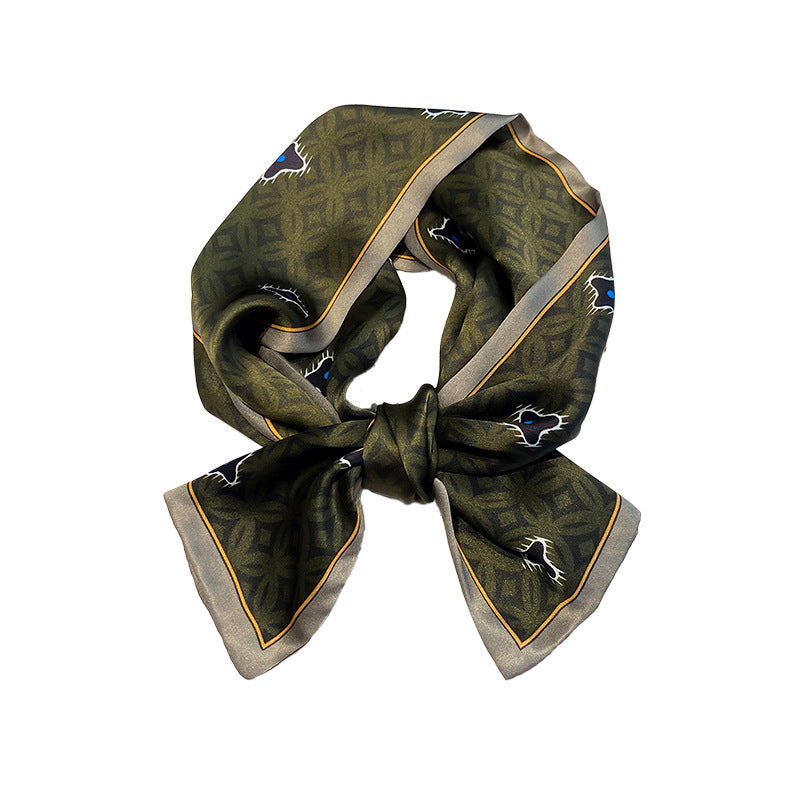 シルクフランス両面ロングスカーフ女性プリント柄ファッションシルク二重リボン