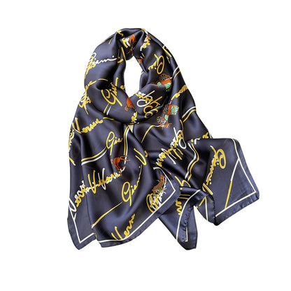 スカーフ字母柄手書きプリント柄シミュレーションシルク長いリボンの大きなリボンファッションスカーフ枚