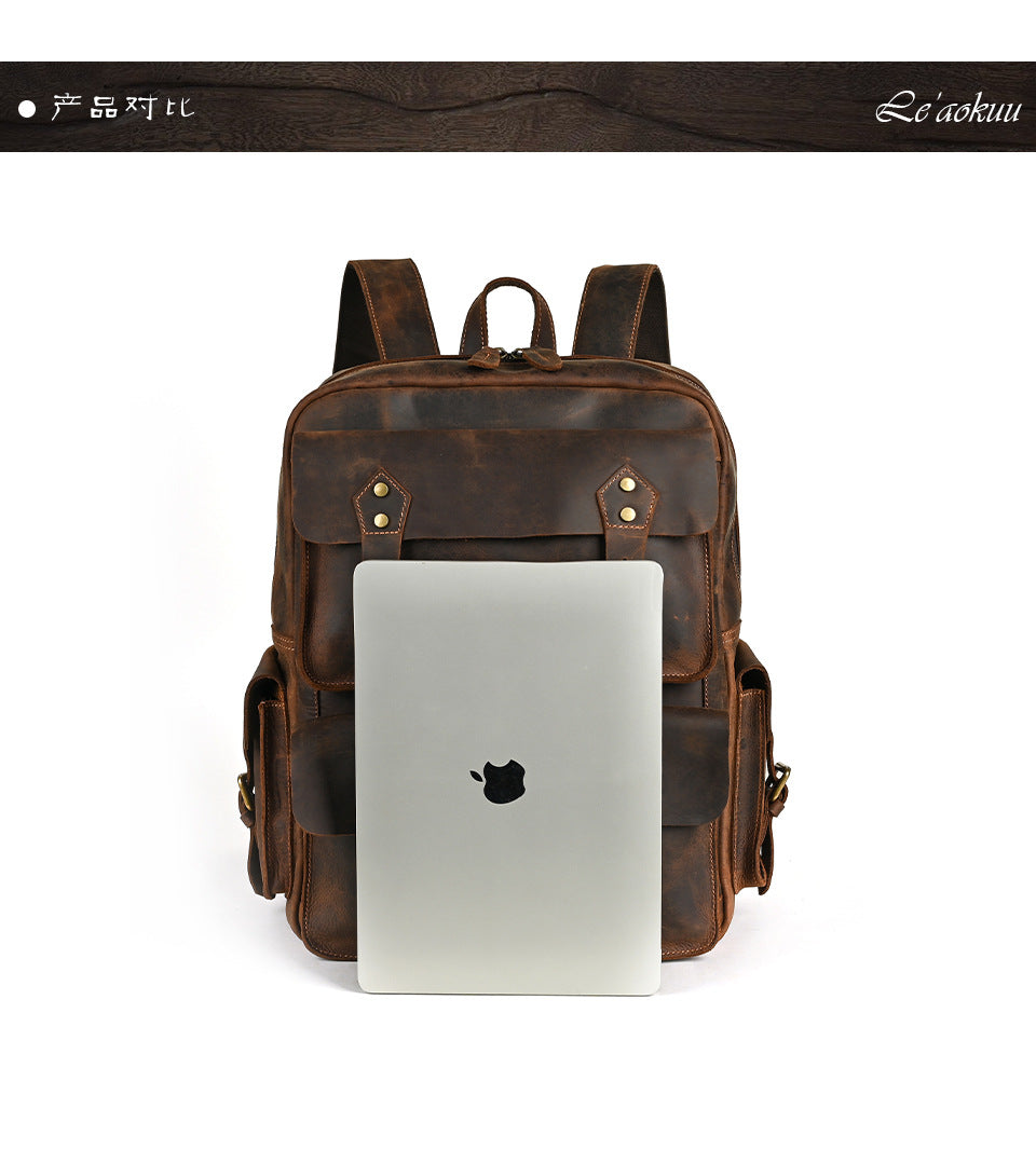 メンズリュック牛革本革製大容量アウトドアカジュアル男性用旅行かばんパソコンバッグ