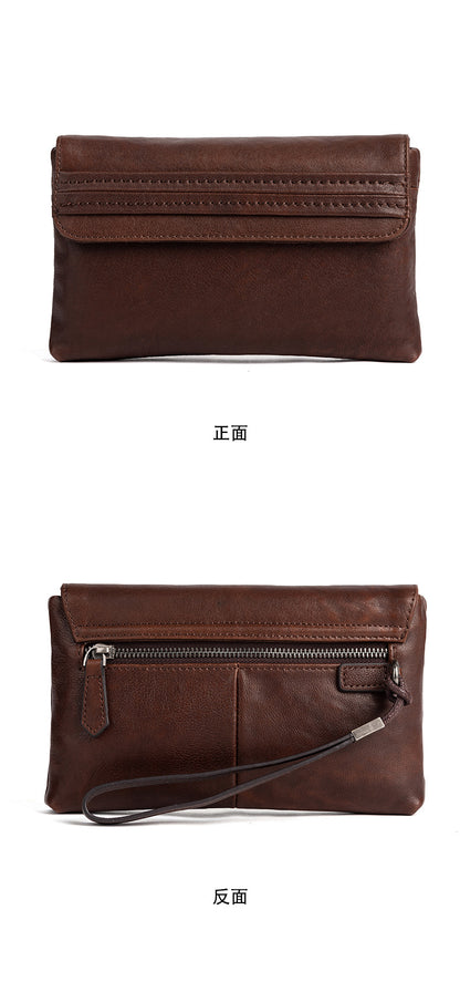 メンズクラッチバッグ牛革本革製レトロカジュアル男性用ハンドバッグ