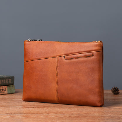 メンズ財布牛革本革製クラッチバッグレトロカジュアル男性用ハンドバッグ