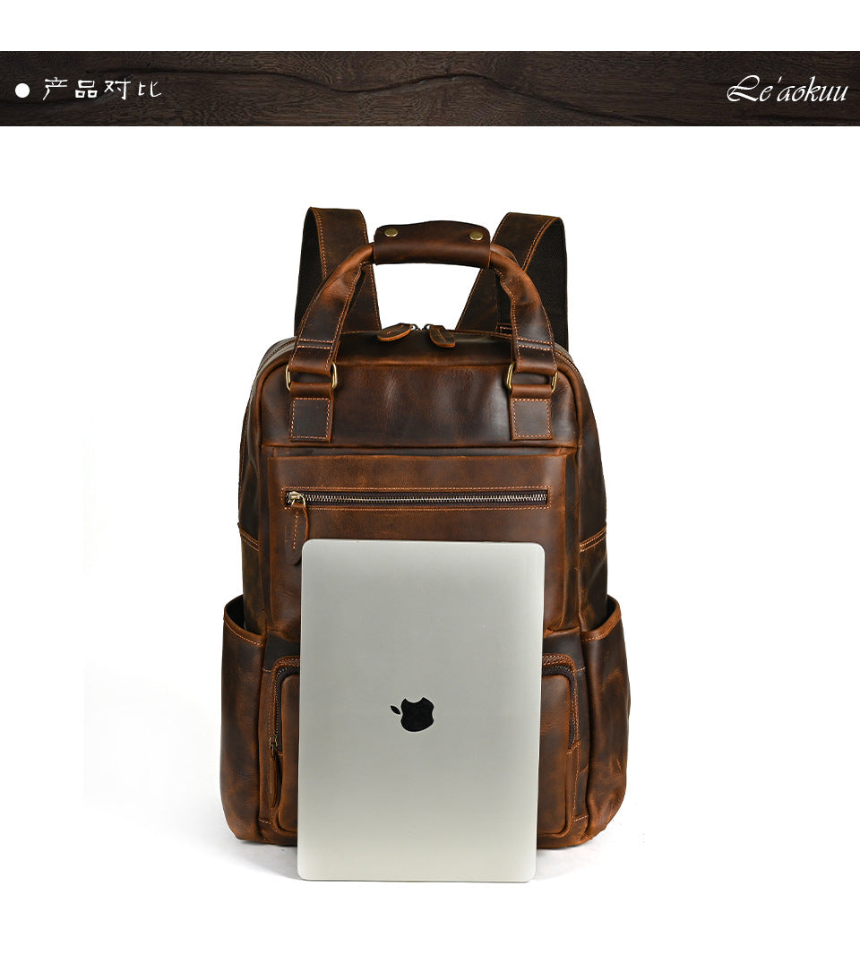 メンズリュック牛革本革製大容量アウトドアカジュアル男性用旅行かばんパソコンバッグ