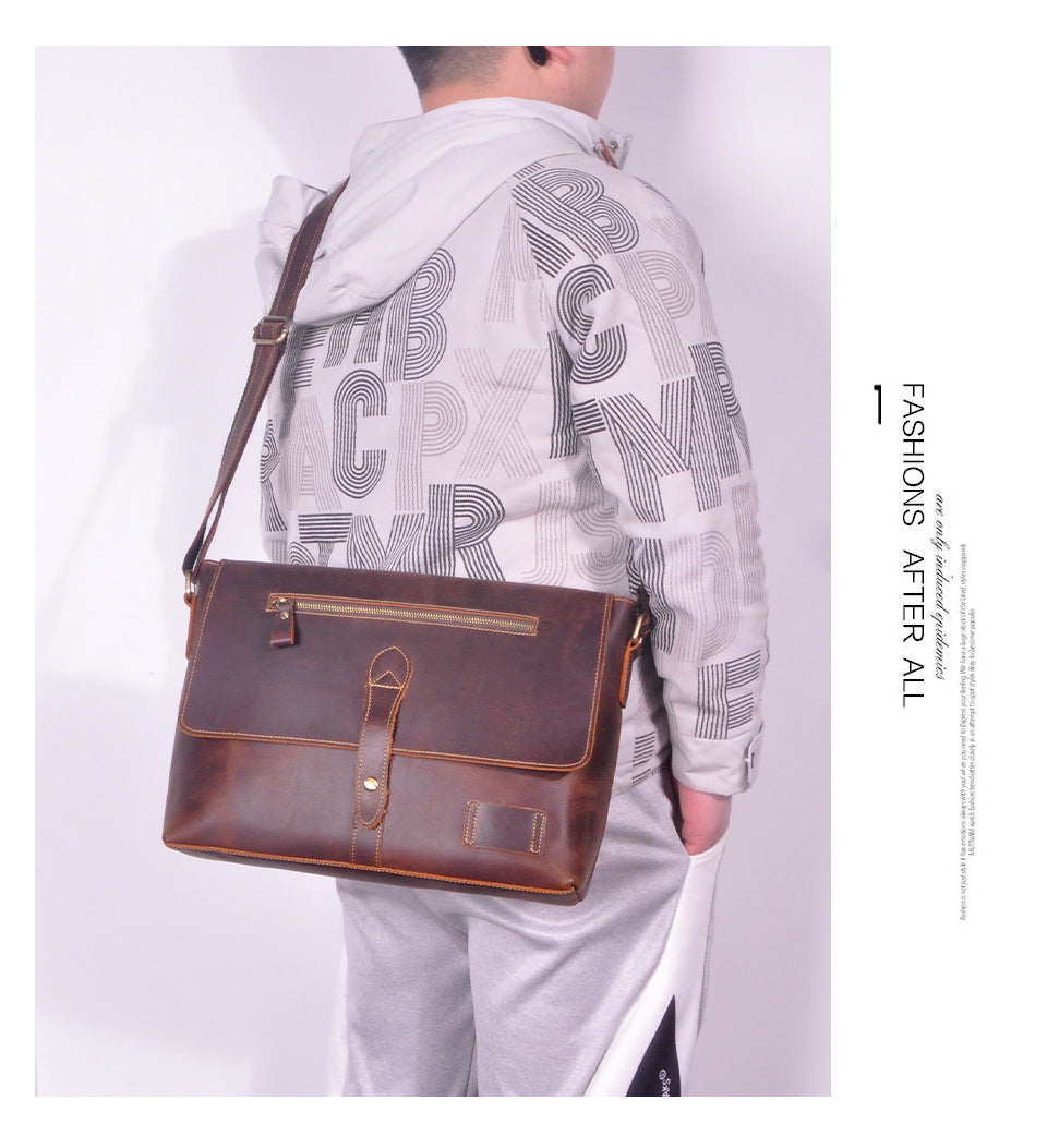 メンズ斜めがけバッグ牛革本革製レトロ男性用ショルダーバッグ