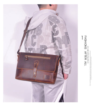 メンズ斜めがけバッグ牛革本革製レトロ男性用ショルダーバッグ