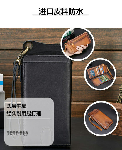 メンズ長財布 牛革ファスナー カード入れ 大容量クラッチバッグ 男性用ウォレット