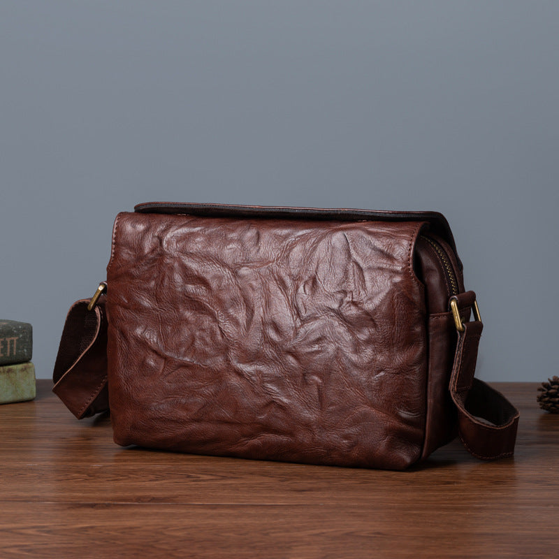 メンズショルダーバッグ牛革本革製レトロ男性斜めがけバッグ