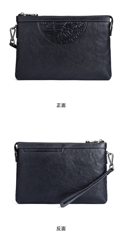 メンズクラッチバッグ牛革本革製レトロカジュアル男性用ハンドバッグ